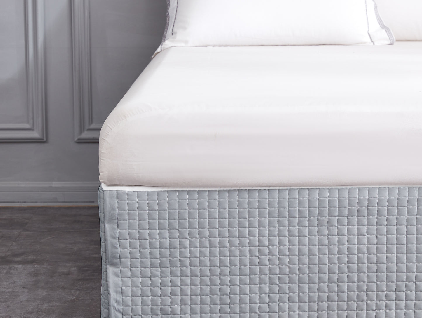 Silver Grey Square Quilted Bed-skirt
